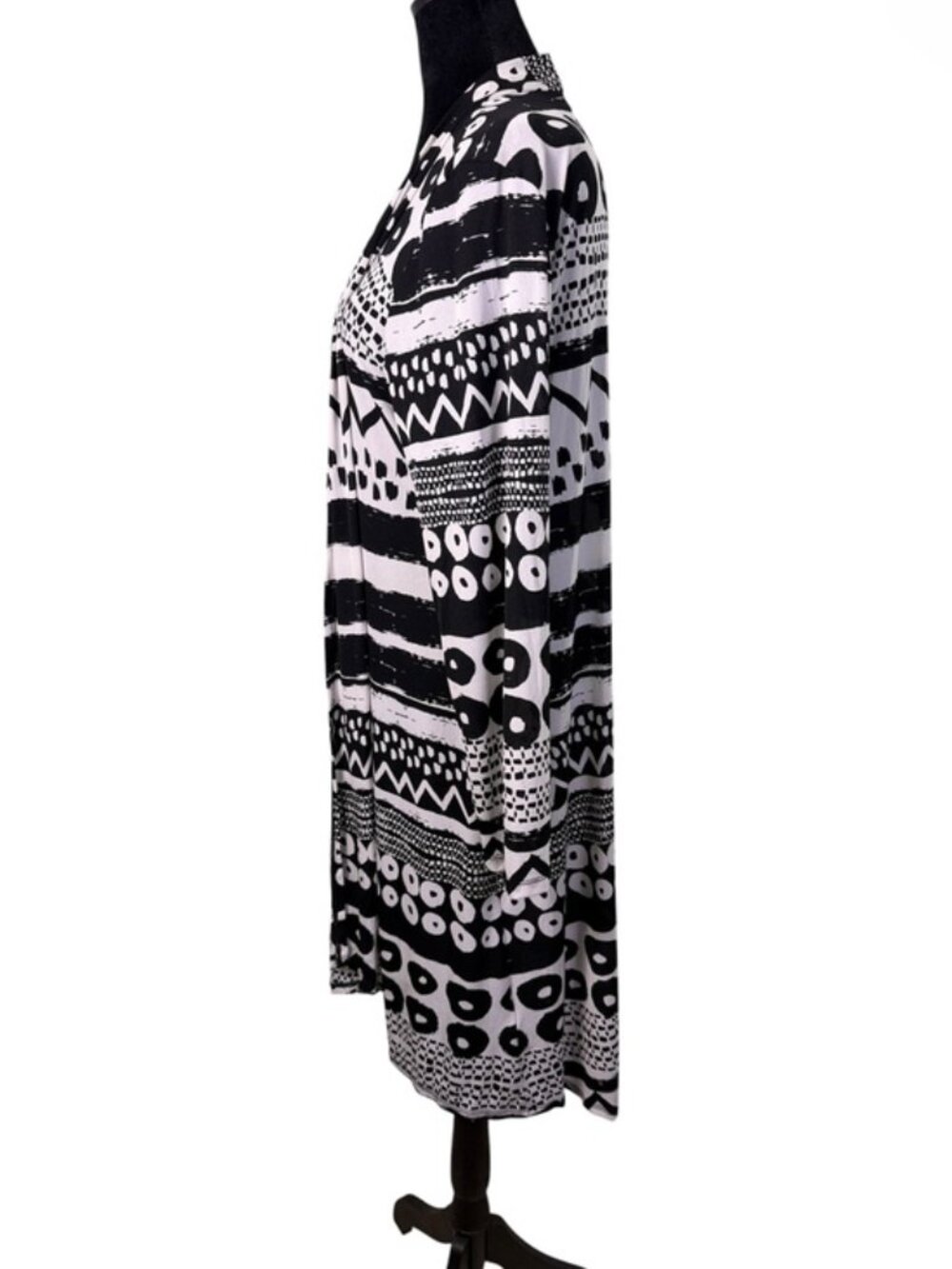 Slim Factor by Investments Black White Abstract Longline Cardigan M - Picture 4 of 7